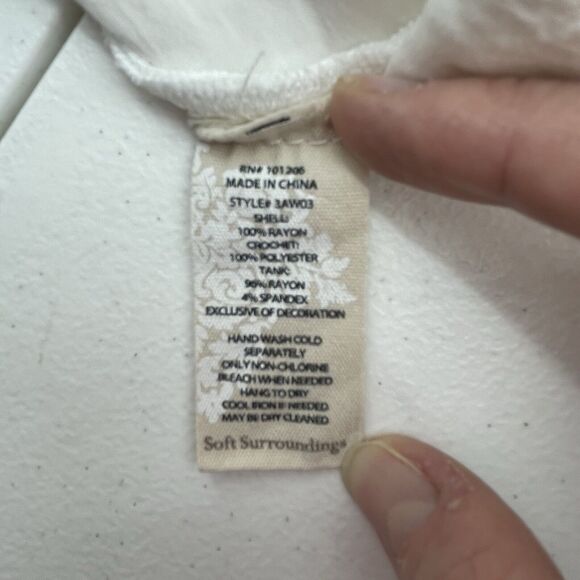 Soft Surroundings PM Petite Arlette Blouse Crochet Lace Embroidered Bell Sleeve - Picture 15 of 16